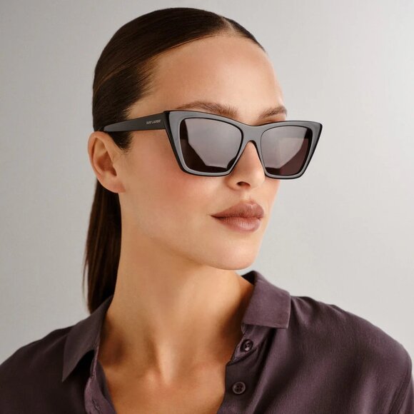 NEW SL276 MICA 032 SAINT LAURENT SUNGLASSES WOMEN BLACK CAT EYE EYEWEAR SL 276 - Picture 1 of 6